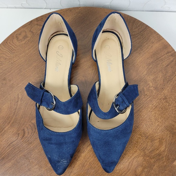 J Mark Womens Sandals 8.5 Blue Suede Pointed Toe Buckle Strap D'Orsay Flats - Picture 6 of 10